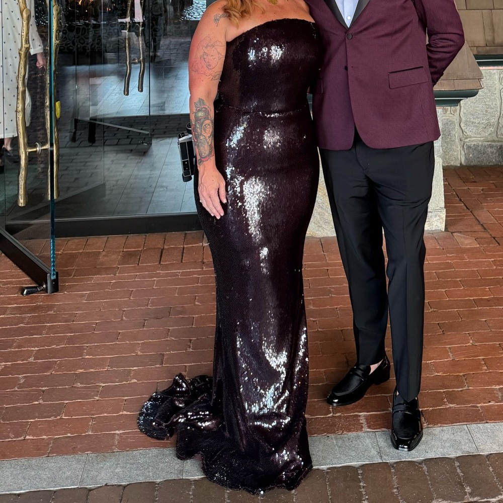 Strapless Sequined Evening Gown in Deep Plum